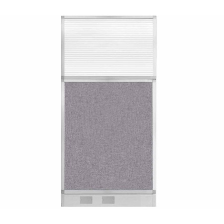 Versare Hush Panel Cubicle Partition 3' x 6' Cloud Gray Fabric Clear Fluted Window w/ Cable Channel 1856308-1